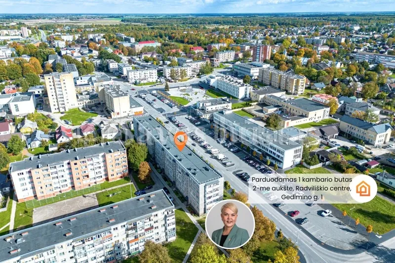 Parduodamas 1 kambario butas 2-me aukšte, Radviliškio centre, Gedimino g. 1